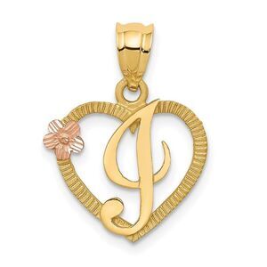 14k Two Tone Gold Grace Collection 15mm Heart Initial I Pendant